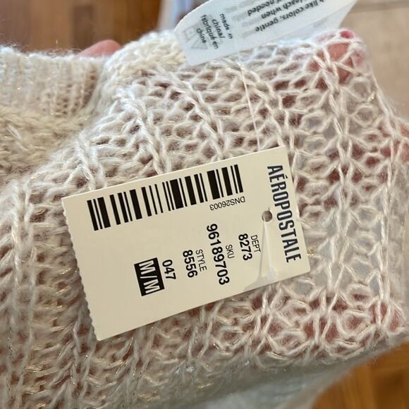 Aeropostale Knit V-Neck Cream Gold Sparkle Sweater - Picture 8 of 9